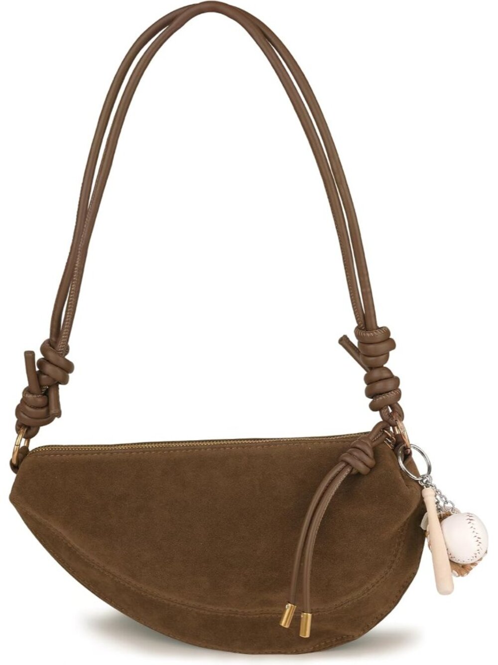 Small Suede Dumpling Crossbody Bag for Women, Hobo Shoulder Purse with Cute Base